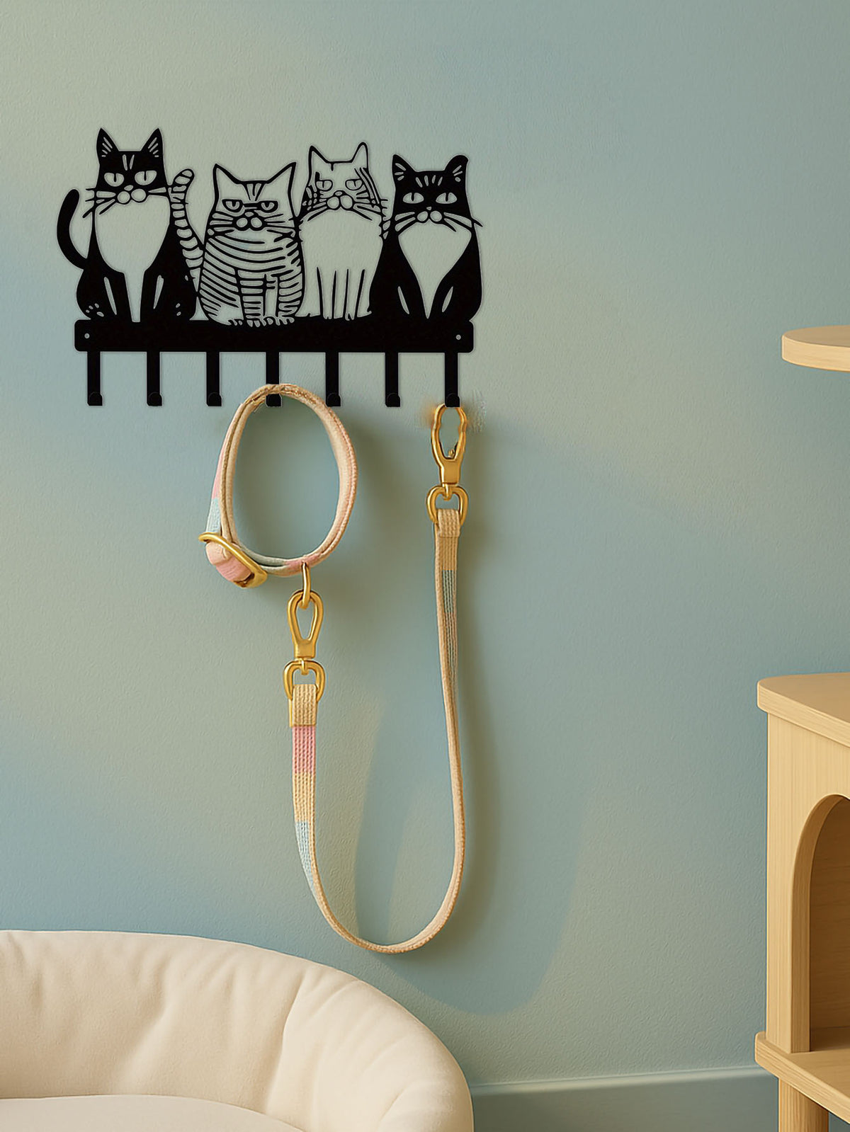 Cat Silhouette Metal Wall Hook Rack, 6 Hooks - image 4