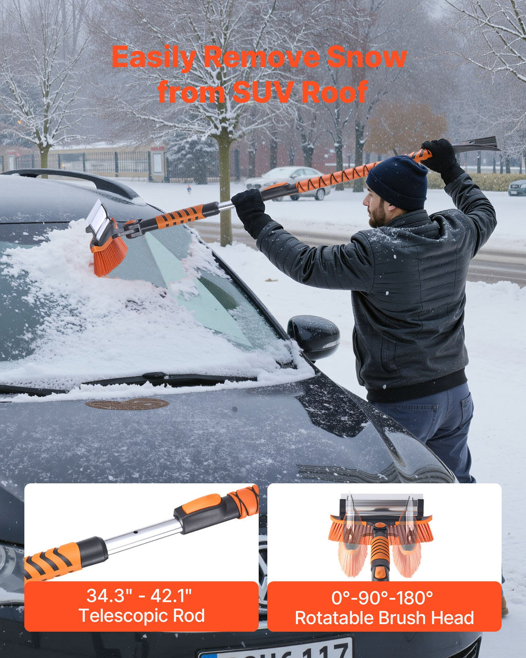 Extendable Car Snow Brush with Ice Scraper and Squeegee - image 2