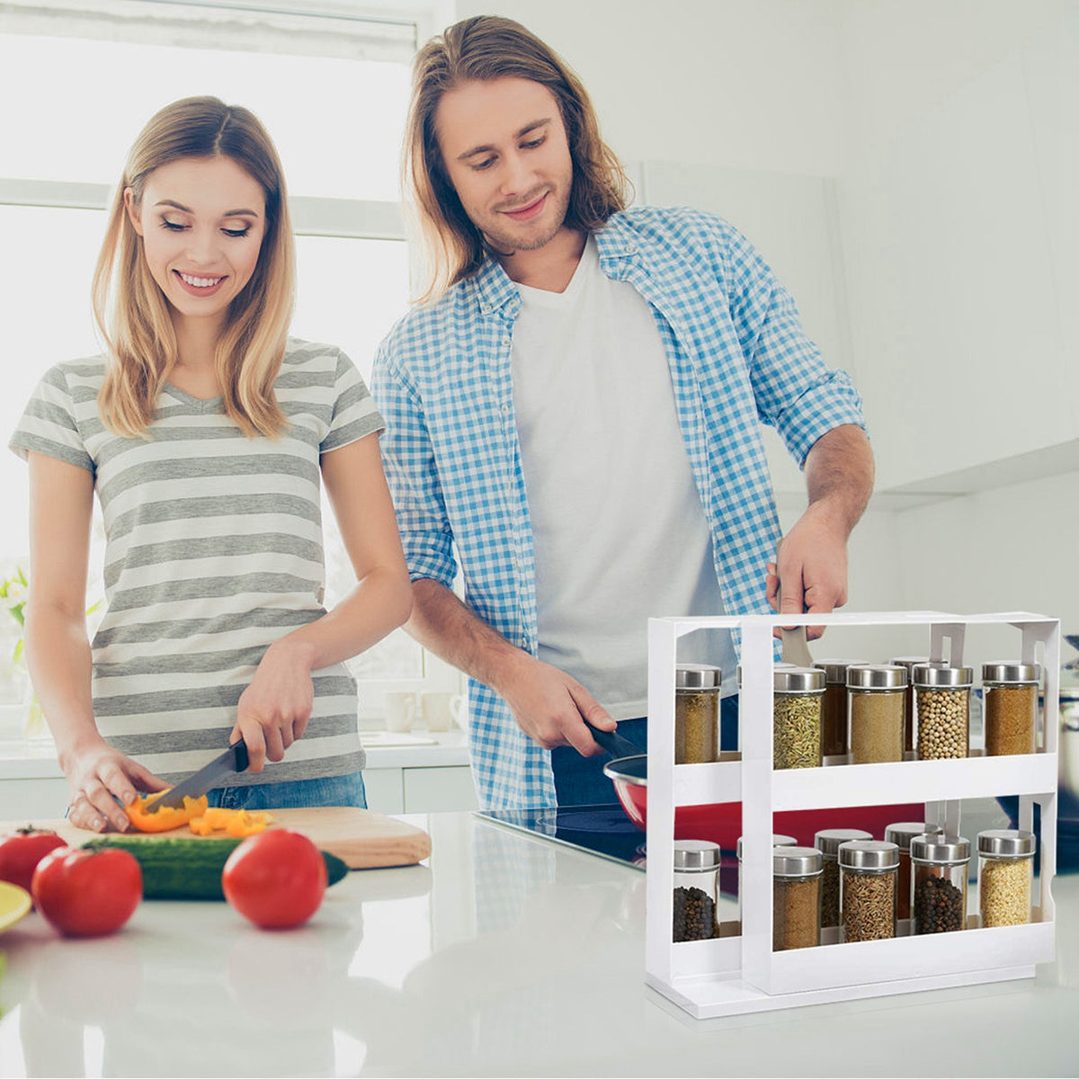 Two-Tier Swivel Cabinet Spice Organizer, White - image 2