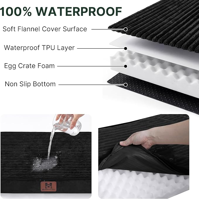 Waterproof Orthopedic Crate Dog Bed, Black