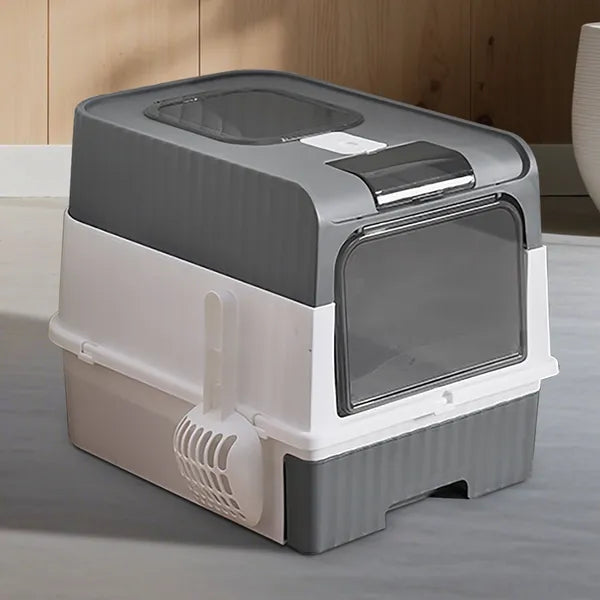Easy-Clean Cat Litter Box with Drawer, Grey - image 5