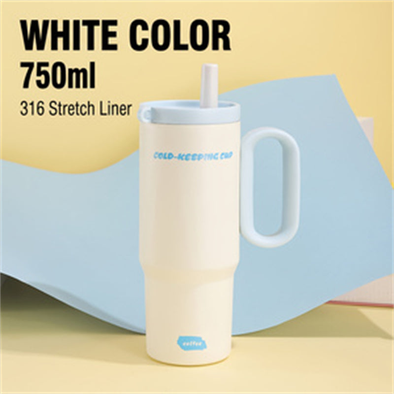 Insulated Tumbler with Handle and Straw, 26 oz, Yellow - image 3