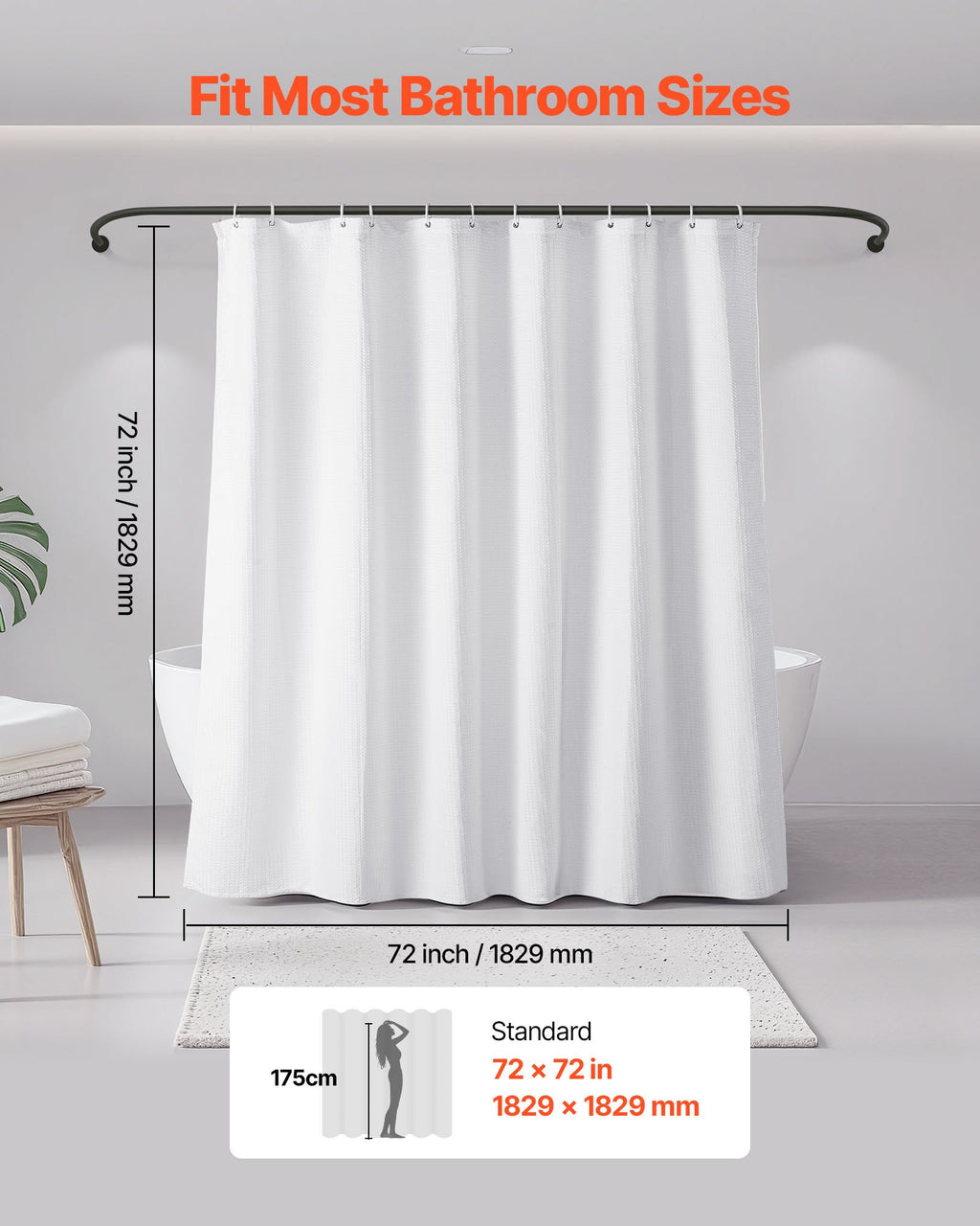 Waffle Weave Fabric Shower Curtain, 72 x 72 in, White - image 5