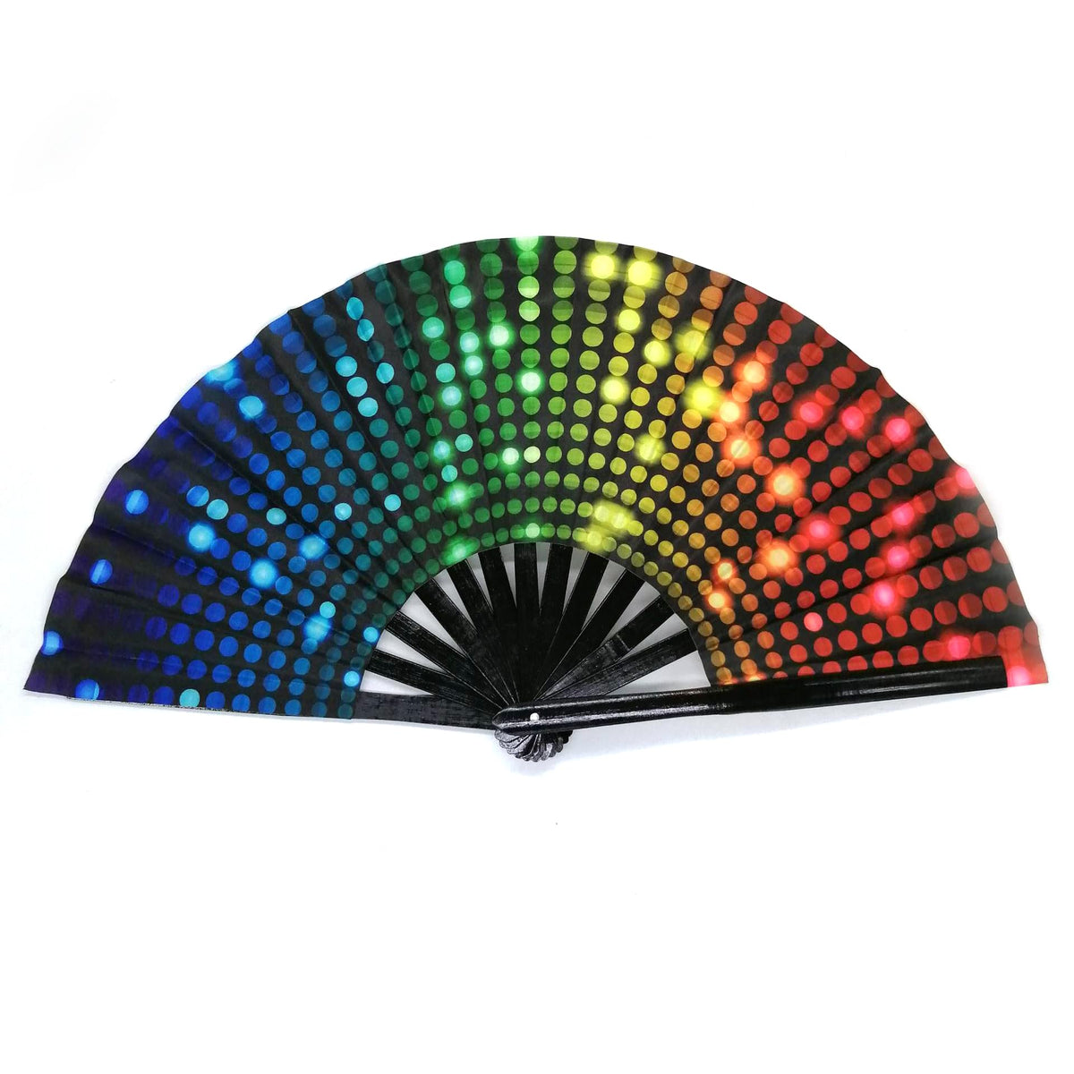 Large Folding Bamboo Hand Fan, Polka Dots - image 4