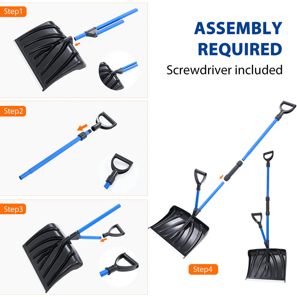 Snow Shovel, 18 in Poly Blade, Dual Handle
