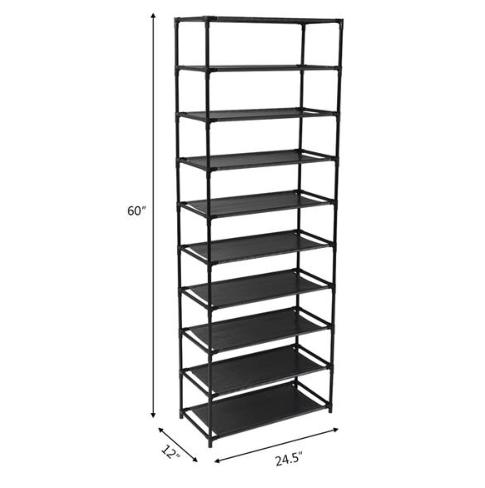 10-Tier Tall Fabric Shoe Rack, Black