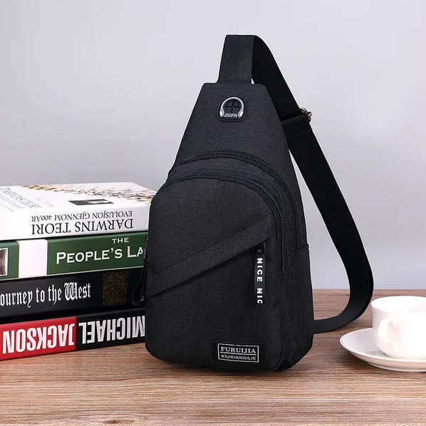Canvas Sling Chest Bag, Black - image 2