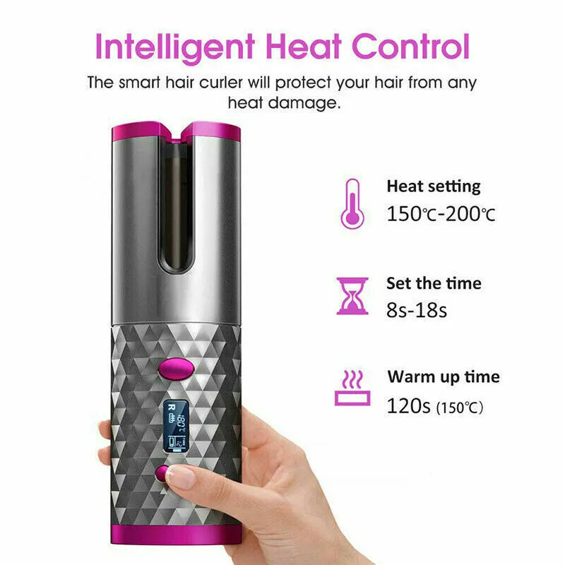 Cordless Auto-Rotating Hair Curler, Black - image 8