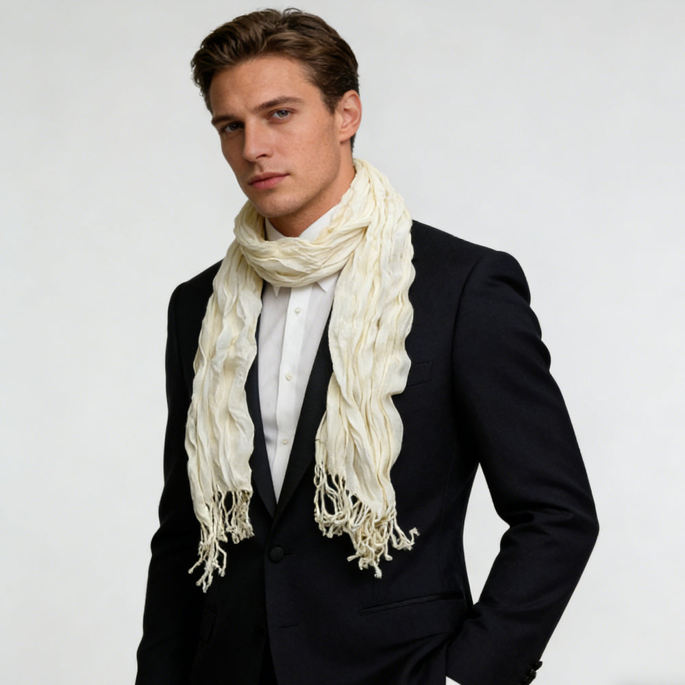 Crinkle Textured Scarf, White, 70 x 25 in