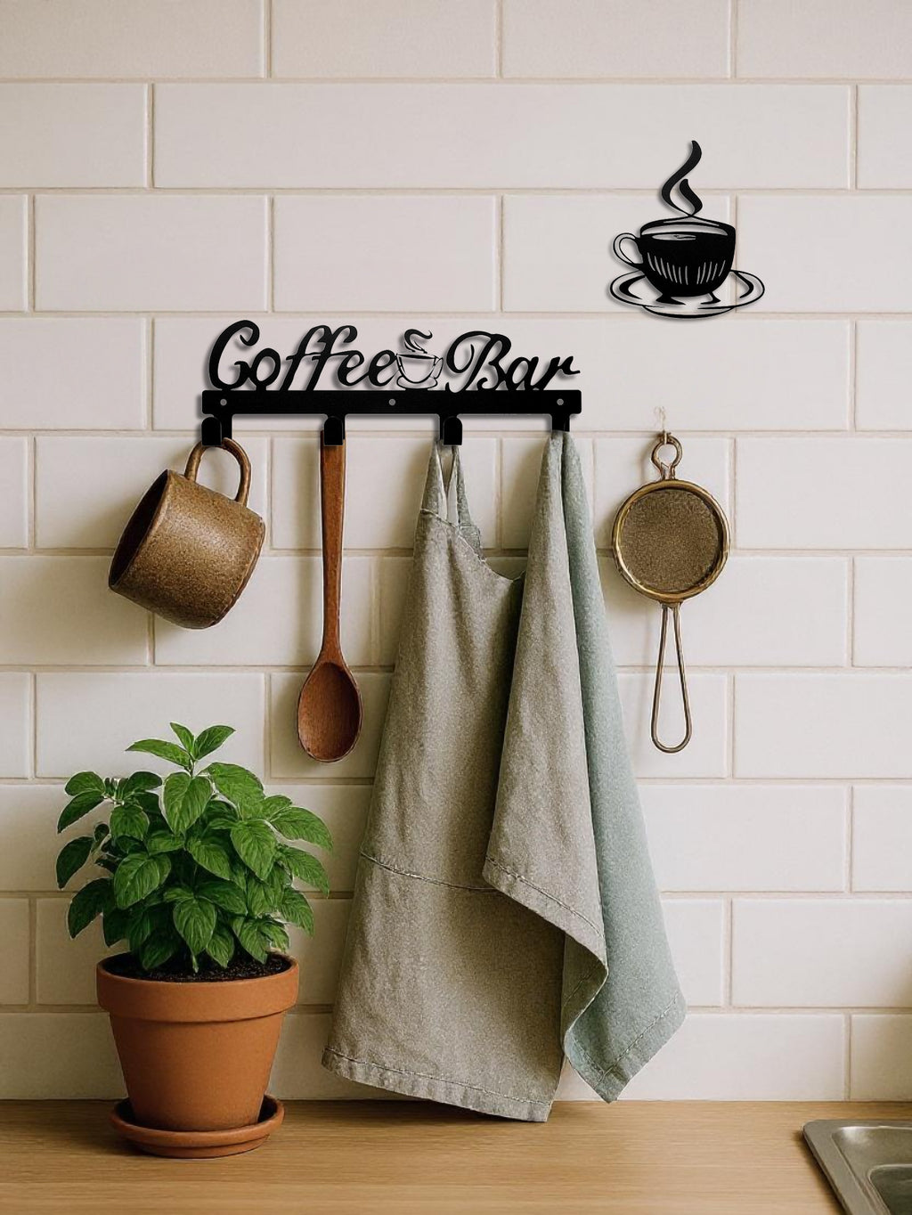 Coffee Bar Wall Mug Rack with Hooks - image 3