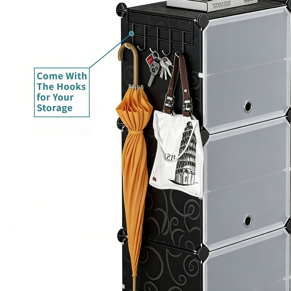 8-Tier Stackable Shoe Storage Cabinet with Doors, Black - image 7