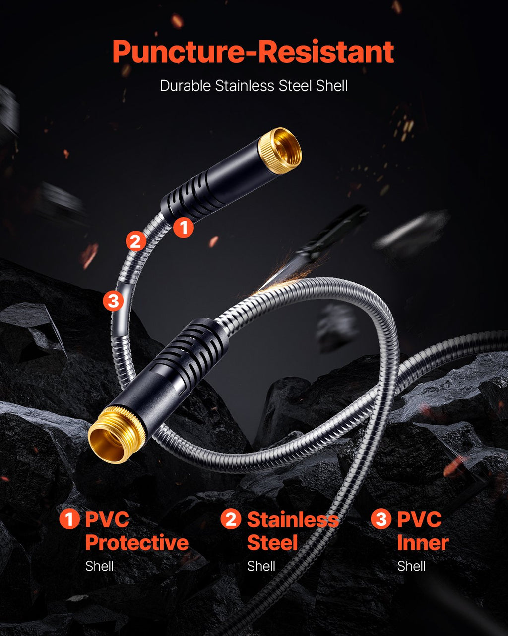 Stainless Steel Garden Hose, 25 ft, with 10-Pattern Nozzle - image 2