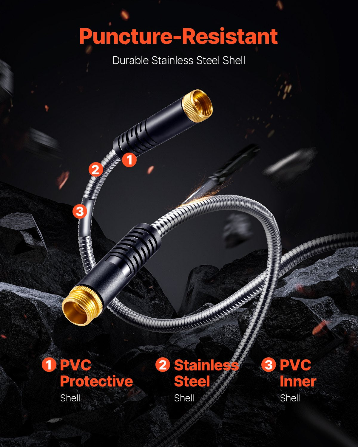 Stainless Steel Garden Hose, 25 ft, with 10-Pattern Nozzle - image 2