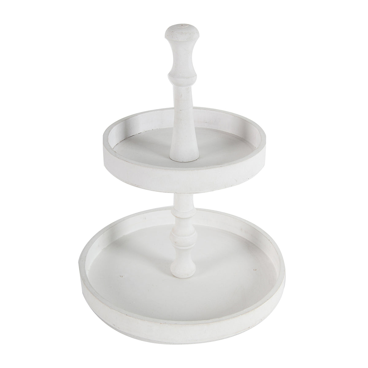 Two-Tier Round Wood Tray, White - image 4