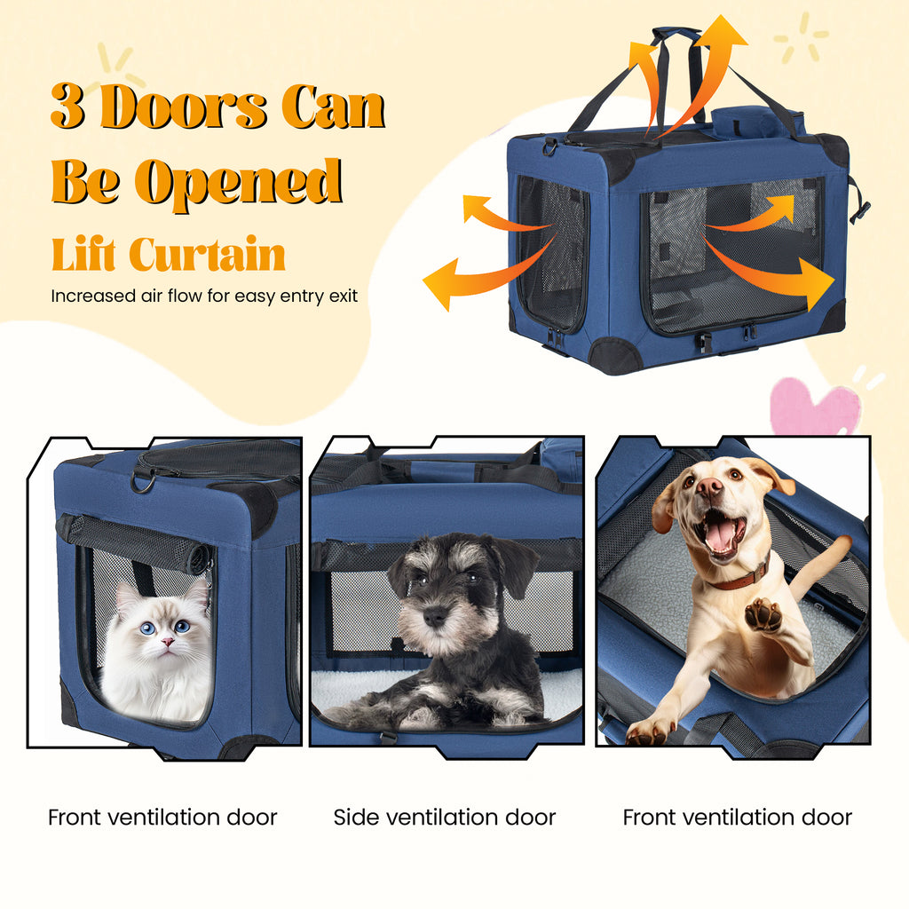 Soft Dog Crate, 32 Inch, 3-Door, Dark Blue - image 2