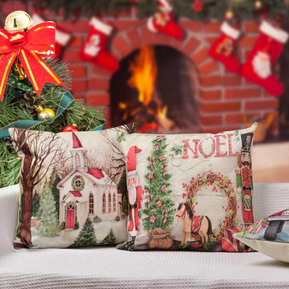 Christmas Farmhouse Pillow Covers, 18 x 18 in, Set of 4