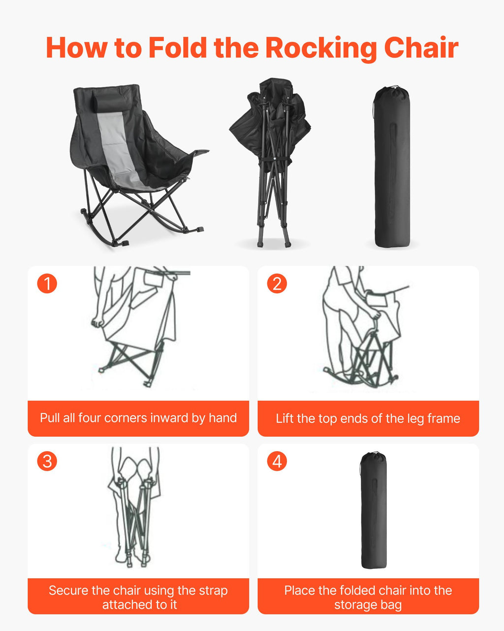 Folding Rocking Camping Chair, Black/Gray - image 5