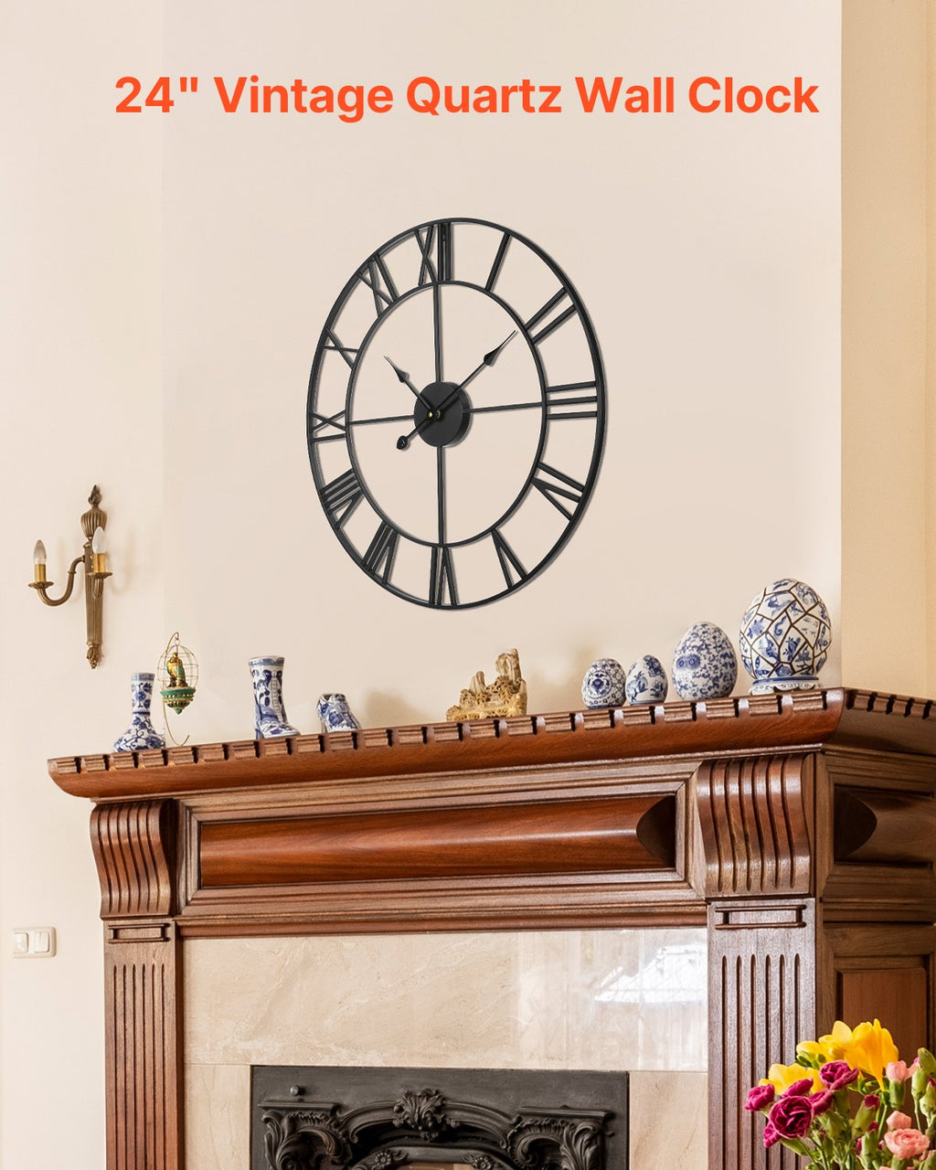 Large Roman Numeral Wall Clock, 24 Inch, Black - image 3