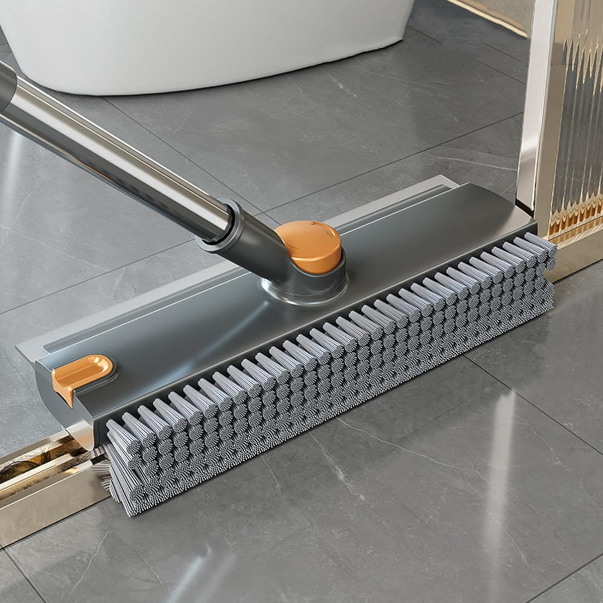 Floor Scrub Brush with Squeegee and Long Handle, Grey - image 2