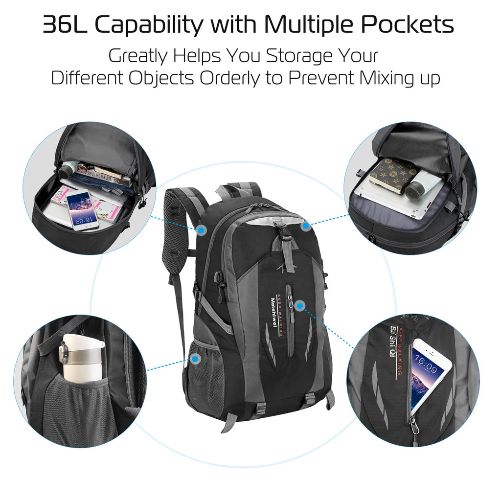36L Water-Resistant Hiking Backpack, Black - image 2