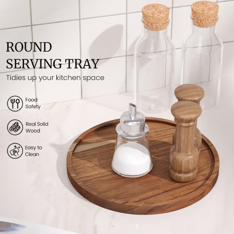 Round Acacia Wood Serving Tray - image 5
