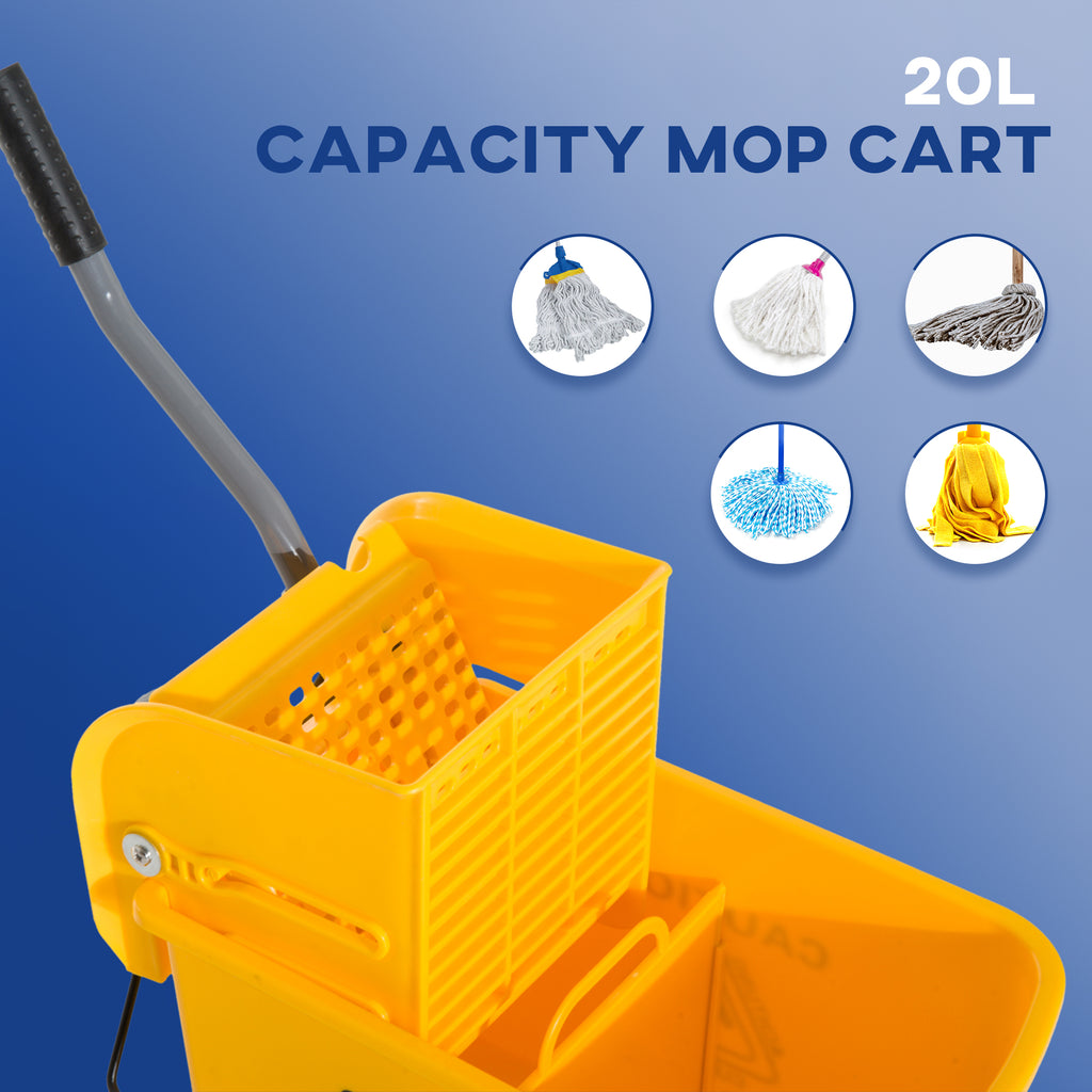 Mop Bucket with Wringer on Wheels, 21 Qt, Yellow - image 2