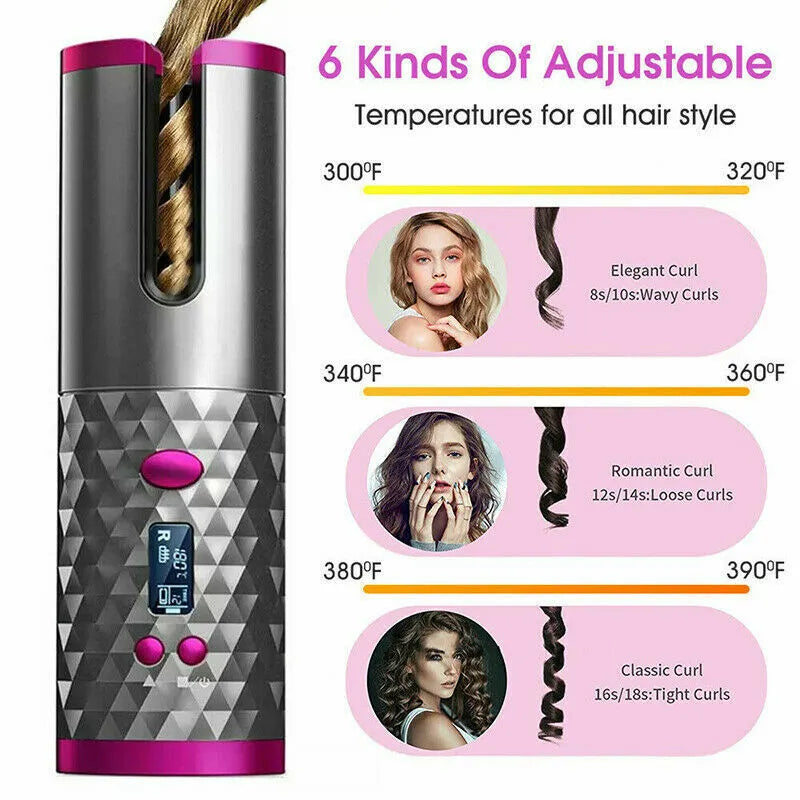 Cordless Auto-Rotating Hair Curler, Black - image 6