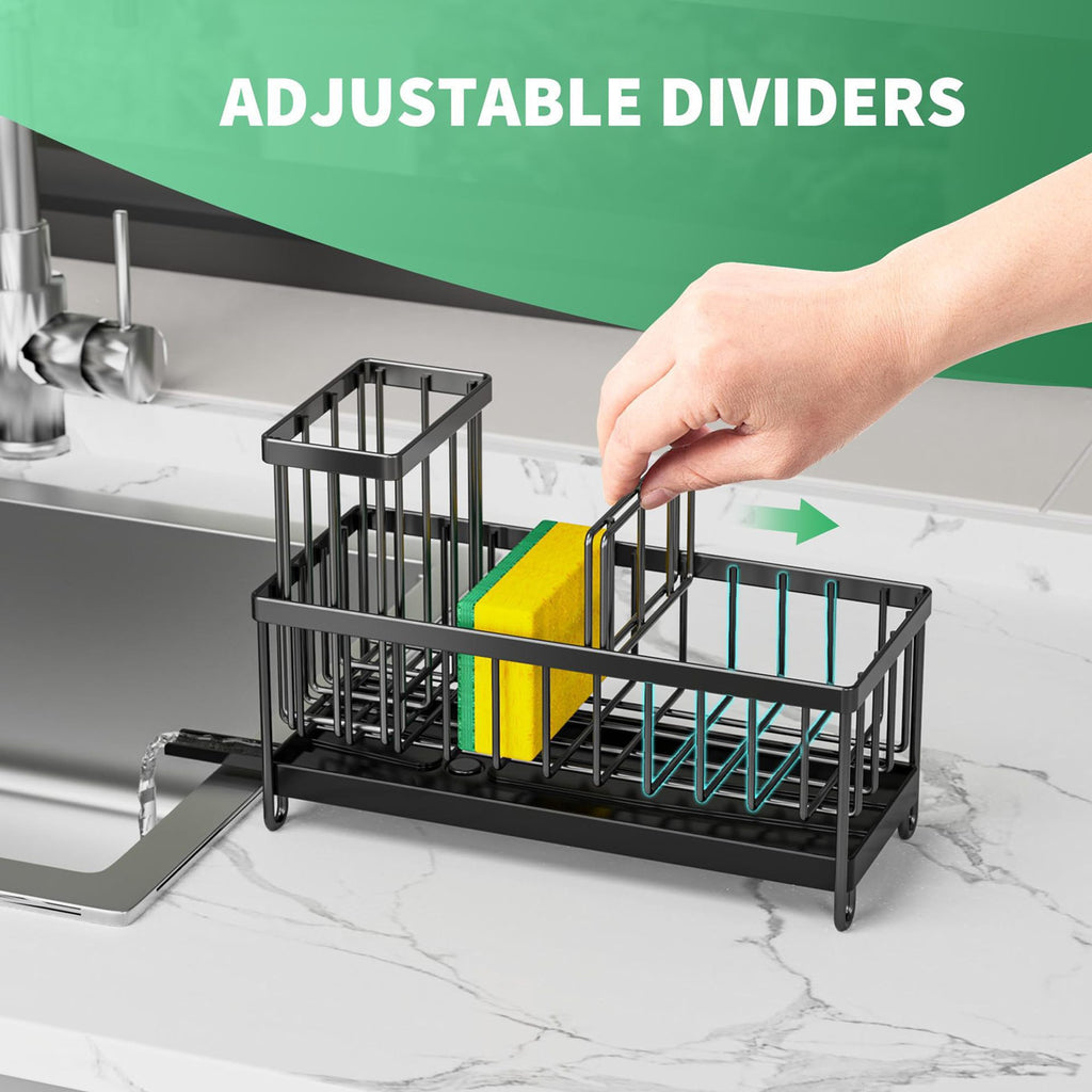 Kitchen Sink Caddy with Sponge and Brush Holder, Black