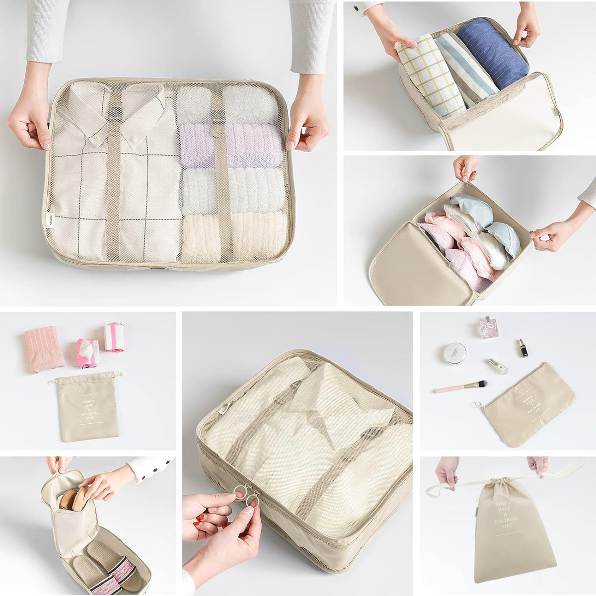 Packing Cubes, 8 Piece Set, Beige - image 5