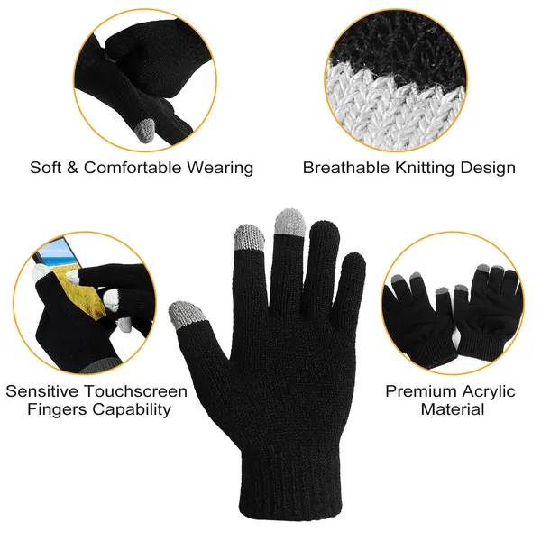 Touchscreen Knit Winter Gloves, Black - image 3