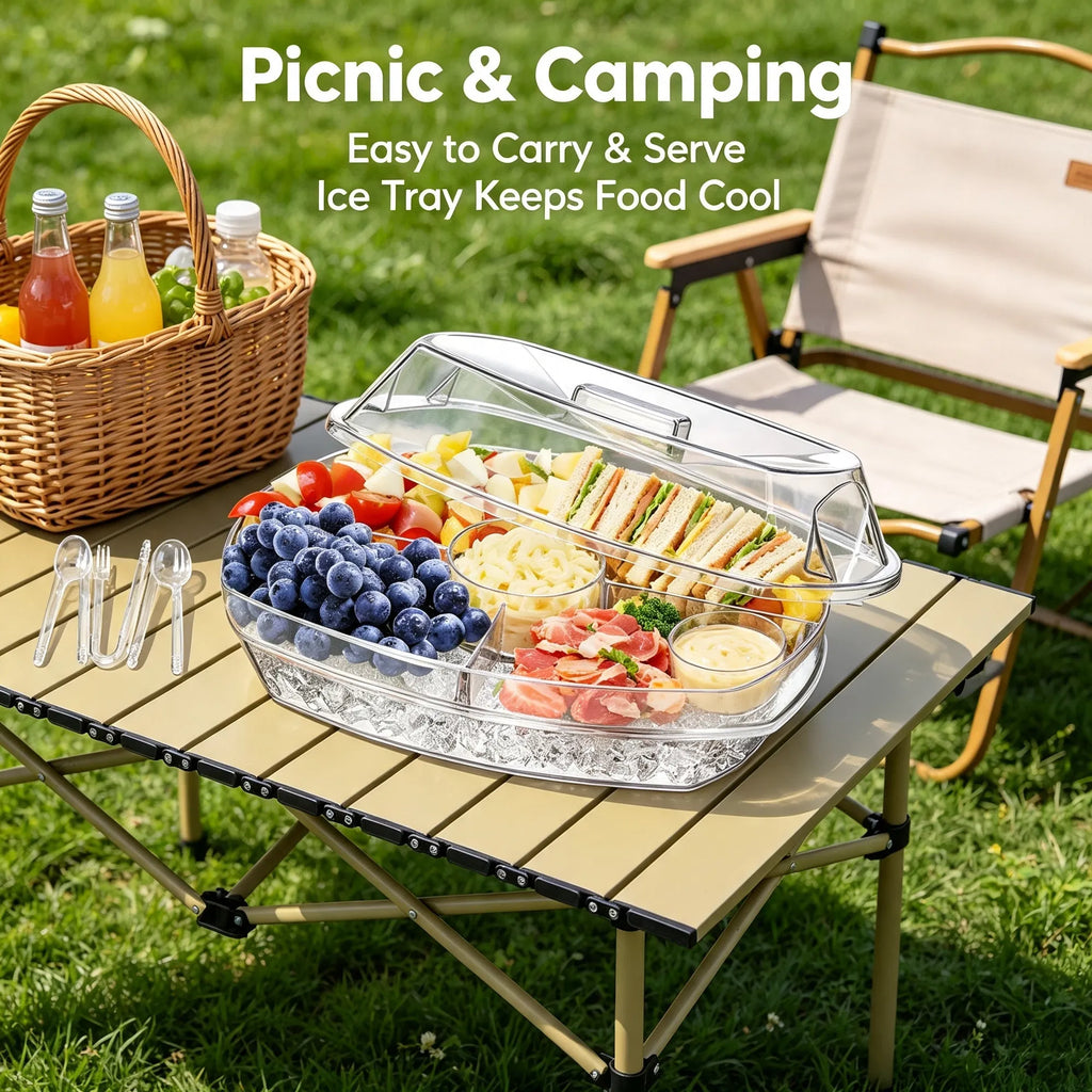 Chilled Serving Platter with Ice Tray and Lid, Divided - image 6