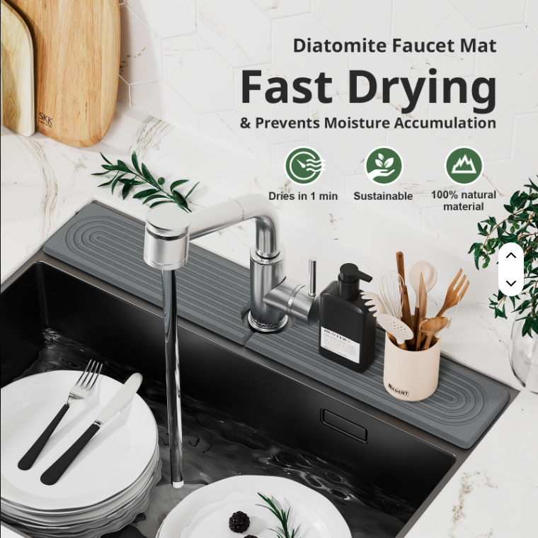 Diatomite Sink Faucet Drying Mat, Light Grey - image 5