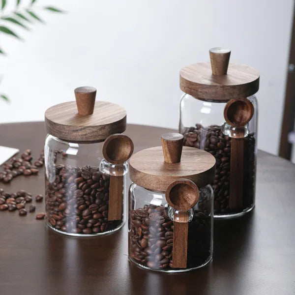 Glass Storage Jars with Wood Lids and Spoons, Set of 3 - image 6