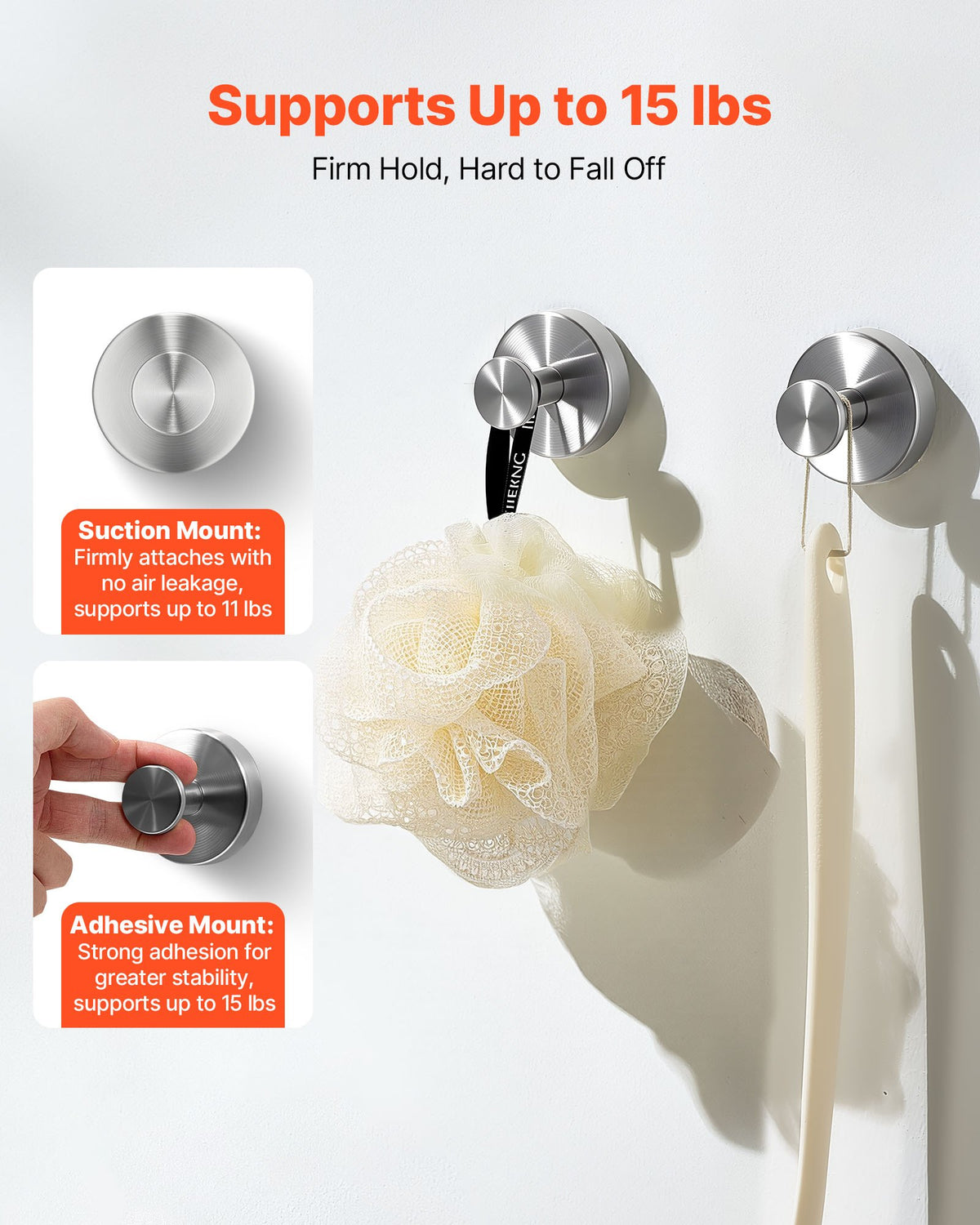 Suction Cup Shower Hooks, Stainless Steel, 2 Pack - image 4
