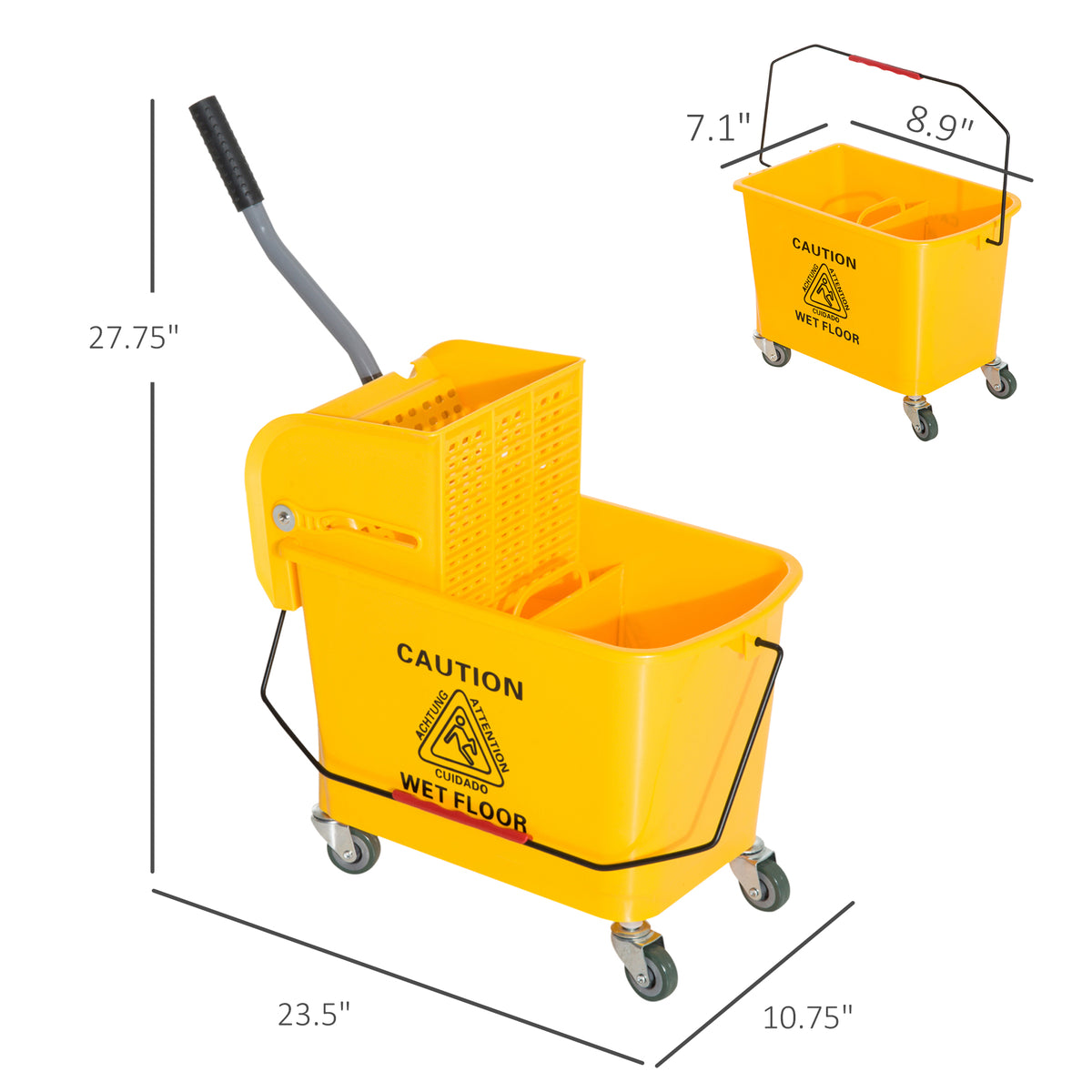 Mop Bucket with Wringer on Wheels, 21 Qt, Yellow - image 7