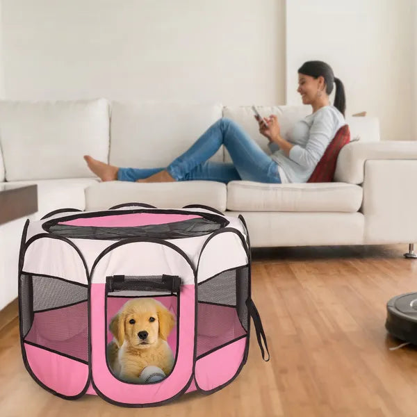 Foldable Pet Playpen, 8 Panel, Pink - image 4