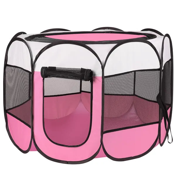 Foldable Pet Playpen, 8 Panel, Pink - image 3