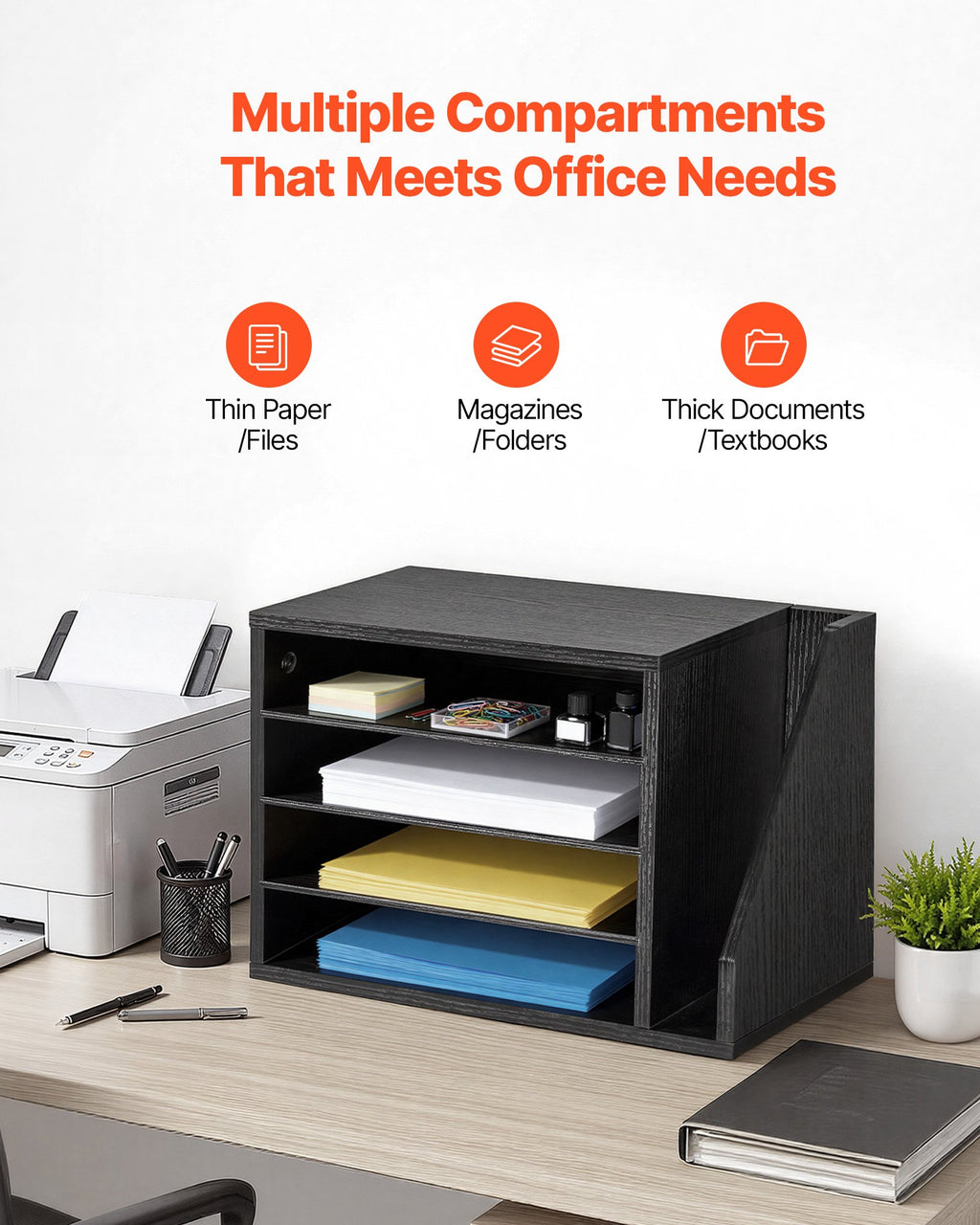 Desk Literature Organizer, 4 Compartments, Black - image 4