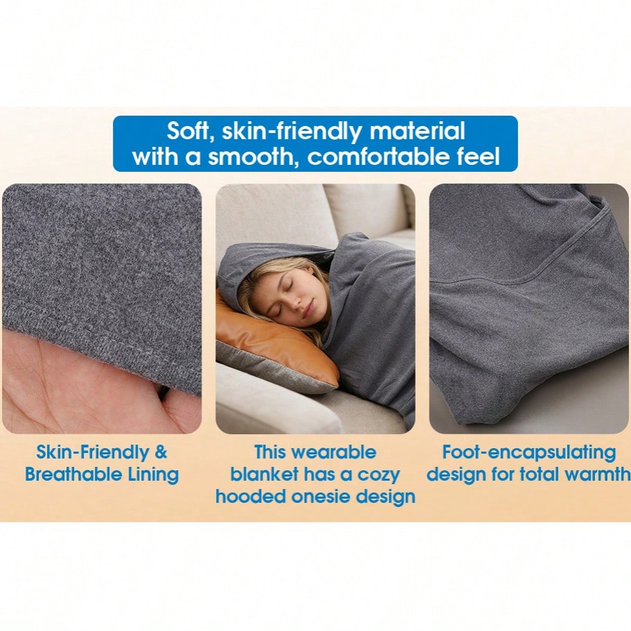 Wearable Hooded Sleep Pod Blanket, Grey, XL - image 7