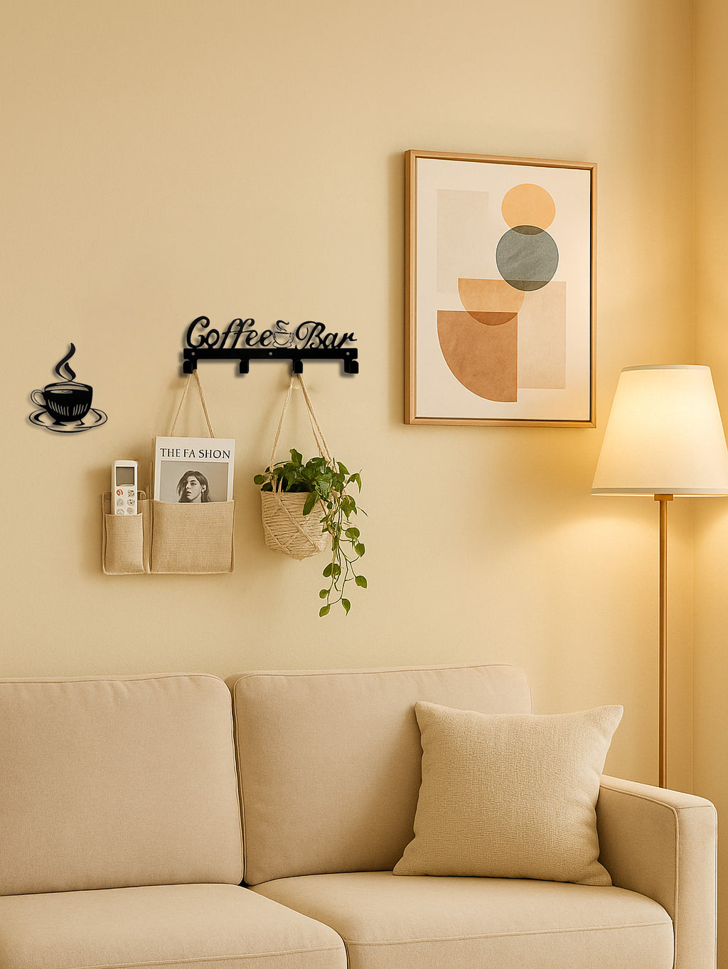 Coffee Bar Wall Mug Rack with Hooks