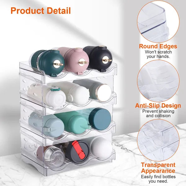 Stackable Water Bottle Organizer, 4 Racks, Holds 12 Bottles