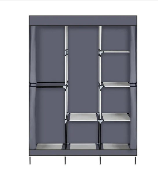 Portable Wardrobe Closet with Shelves and Cover, Gray - image 2