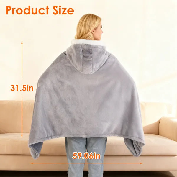 Wearable Heated Throw Blanket, Double-Sided Flannel, Grey - image 4