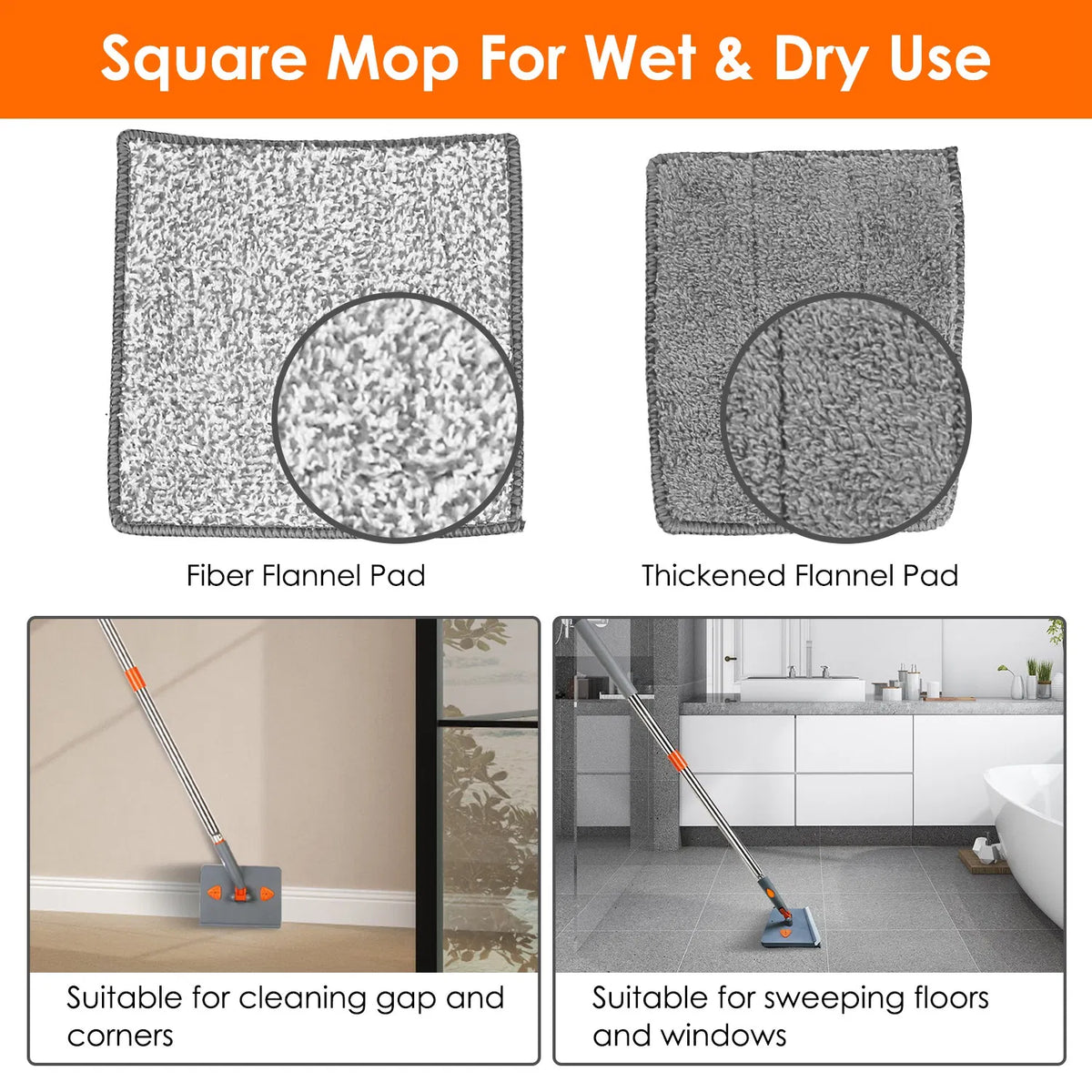 Baseboard and Wall Mop with Squeegee, Extendable Handle - image 3