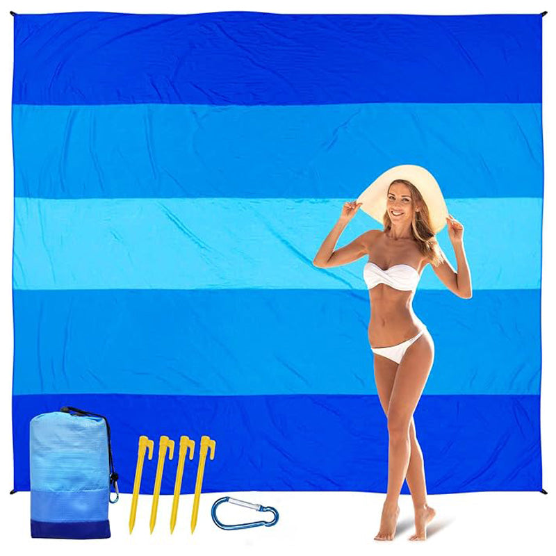 Extra Large Beach Blanket with Stakes, Blue Stripe