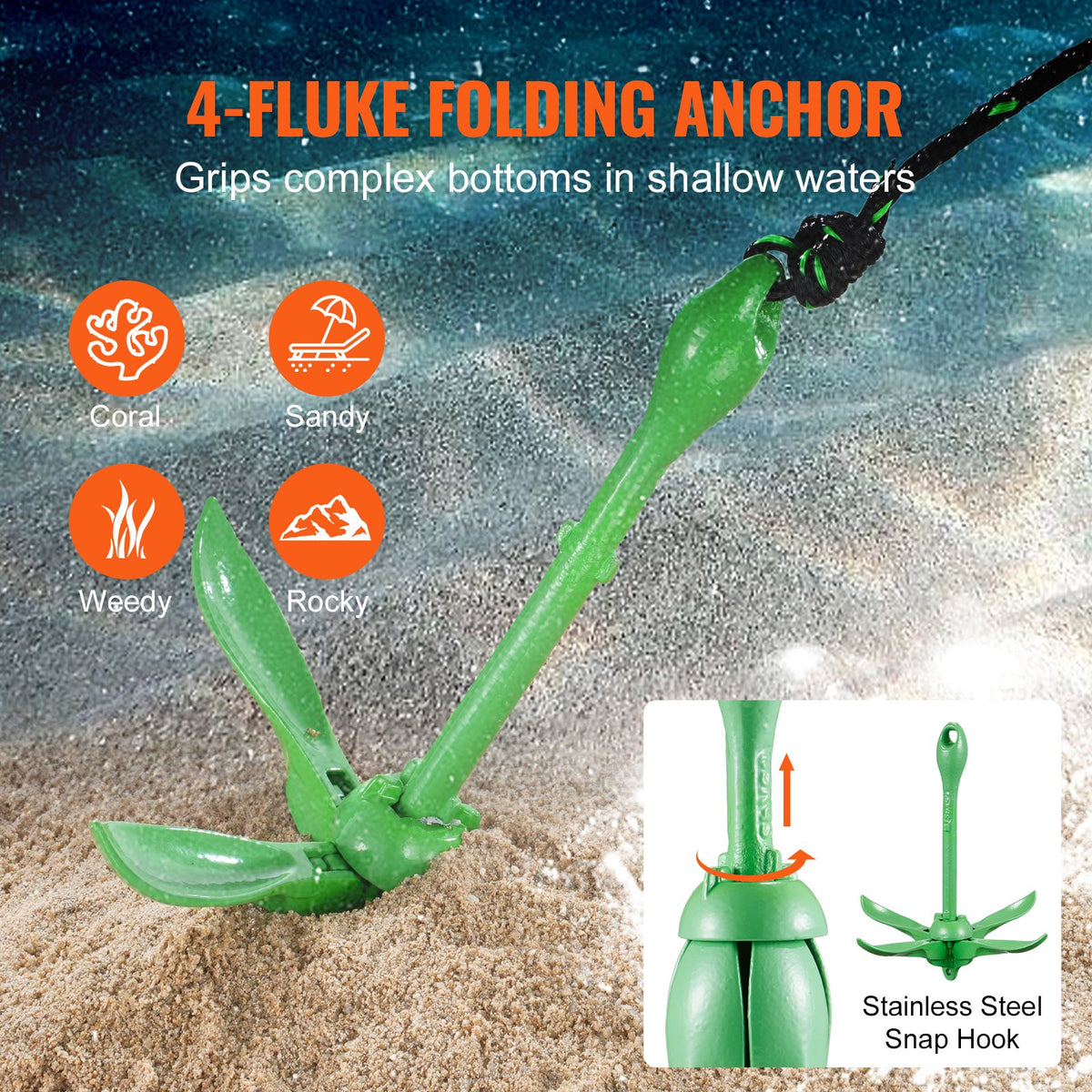 3.5 lb Folding Kayak Anchor Kit with Rope & Buoy - image 2
