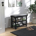 Bamboo Shoe Bench with Cushion, 2 Shelves, Black