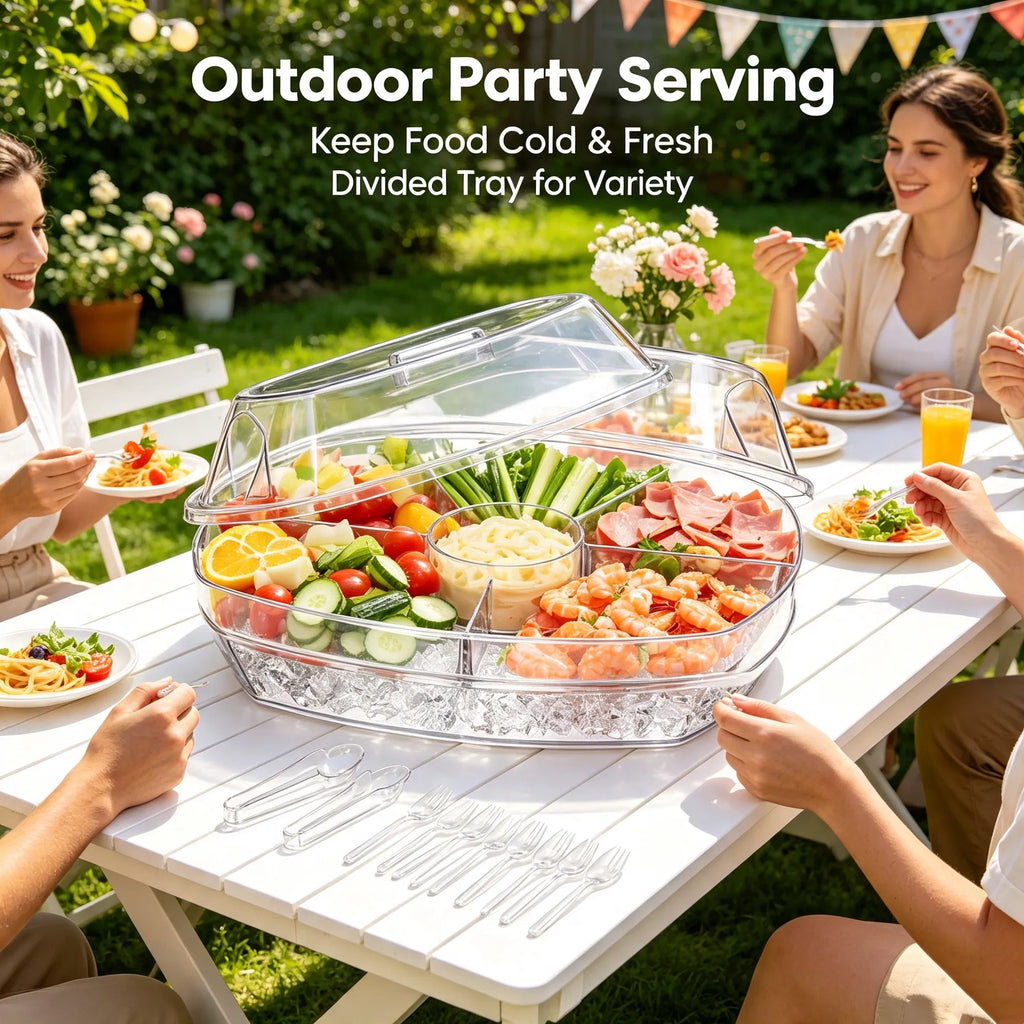 Chilled Serving Platter with Ice Tray and Lid, Divided - image 4