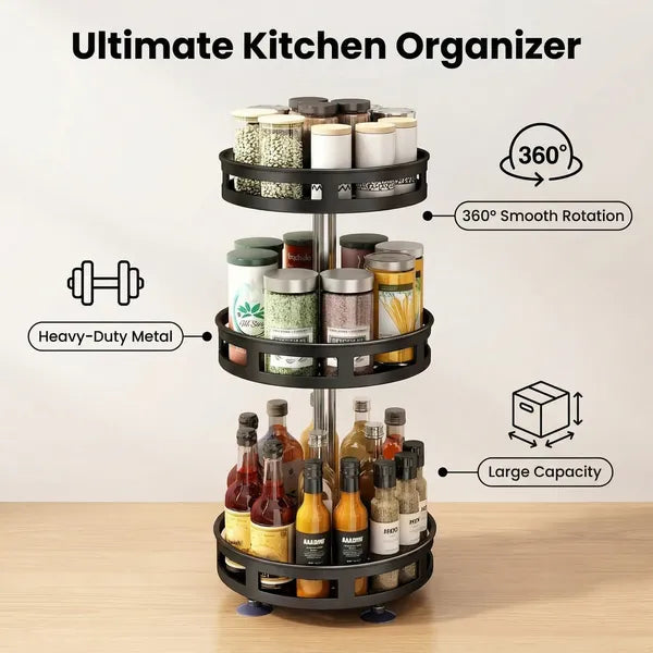 3-Tier Rotating Spice Rack, Black