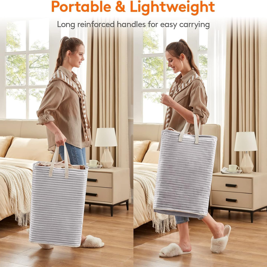 Collapsible Laundry Hamper, 80 L, 2 Pack, Grey - image 3